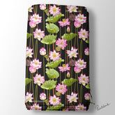 Black Pink Lotus Pichwai Floral Digital Printed Fabric Material